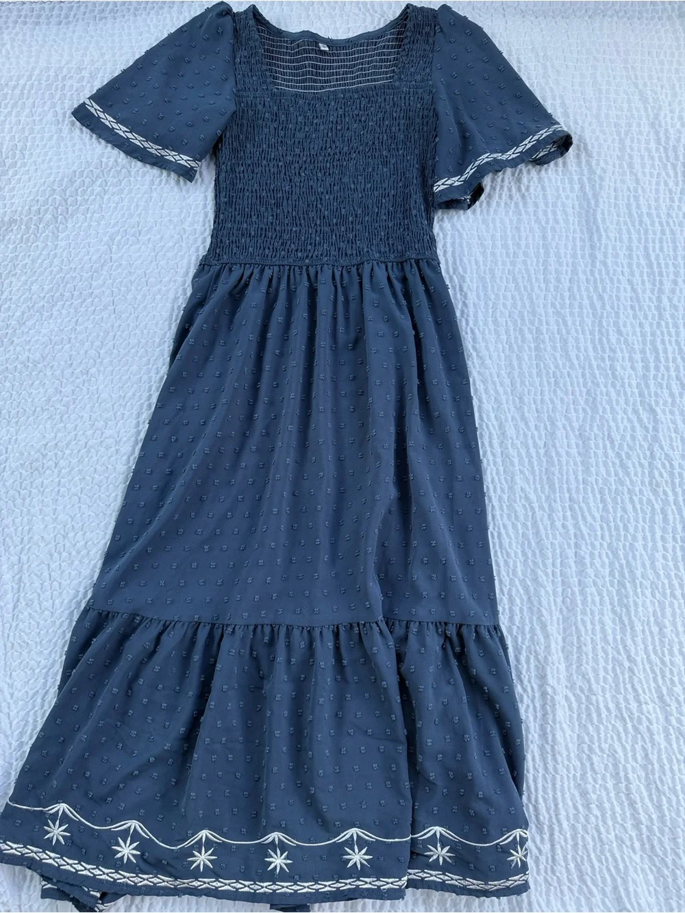 Girls Navy Blue Embroidered Smocked Dress